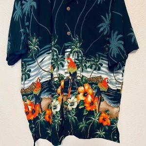 VLVWATV Men’s Palm Tree Floral Island Parrots Hawaiian Short Sleeve Shirt XL